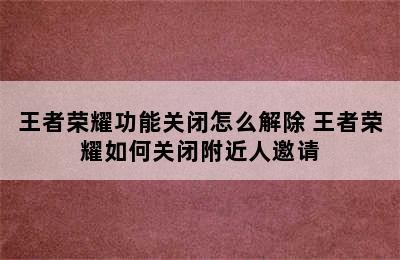 王者荣耀功能关闭怎么解除 王者荣耀如何关闭附近人邀请